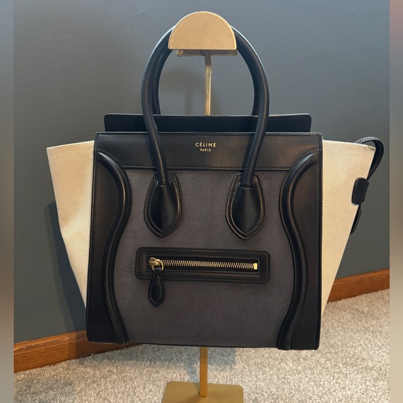 Celine Tri-Color Leather and Cotton Micro Luggage Tote - Picture 1 of 16